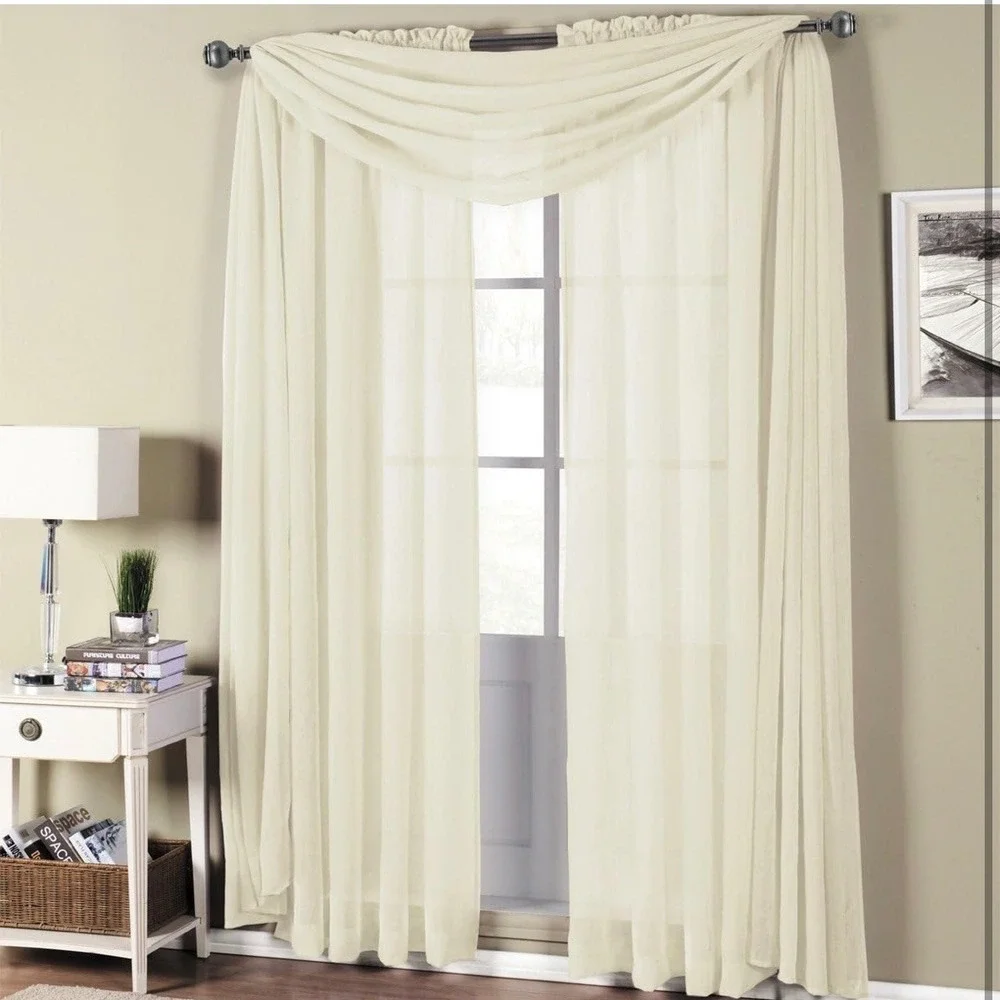 American Linen & Rugs Beige Solid Snow Sheer‎ Scarf 50x216in Window Curtain